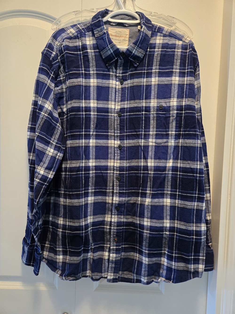 Original Weatherproof Vintage Blue and White Plaid Button-Down Shirt